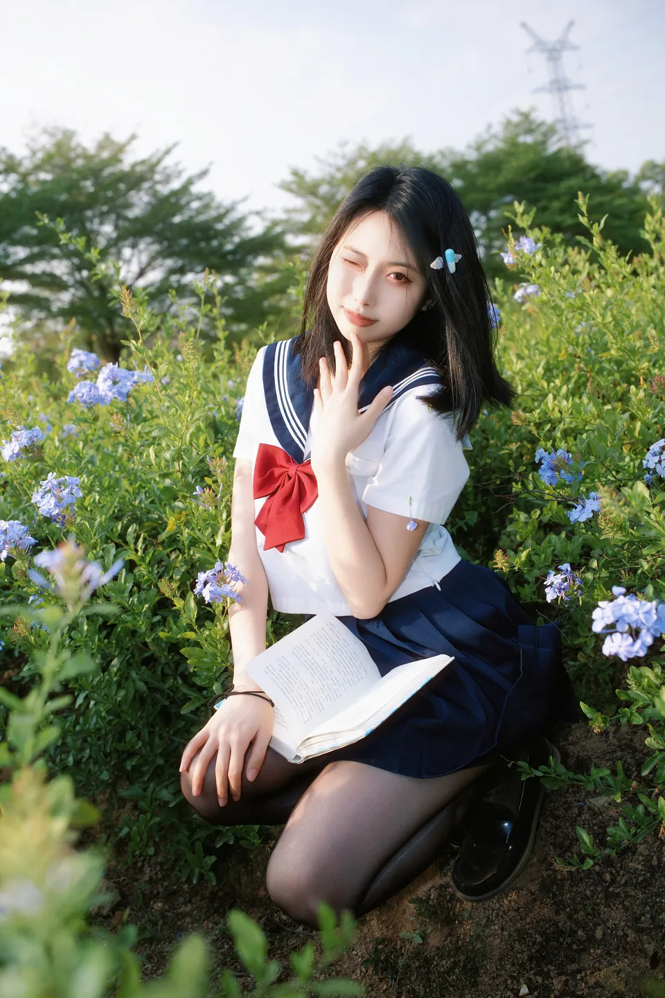 Seven Red Beans - No.002 Red Bean Blue Flower JK (39 photos) - Qi Zhi Hong Dou (七只红豆) - Photo 7 of 39