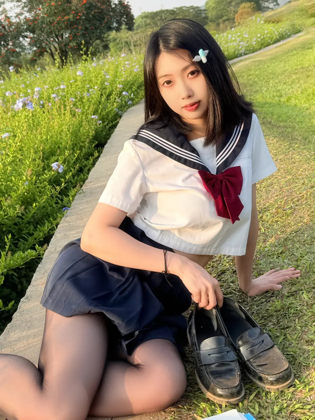 Seven Red Beans - No.002 Red Bean Blue Flower JK (39 photos) - Qi Zhi Hong Dou (七只红豆) - Photo 14 of 39