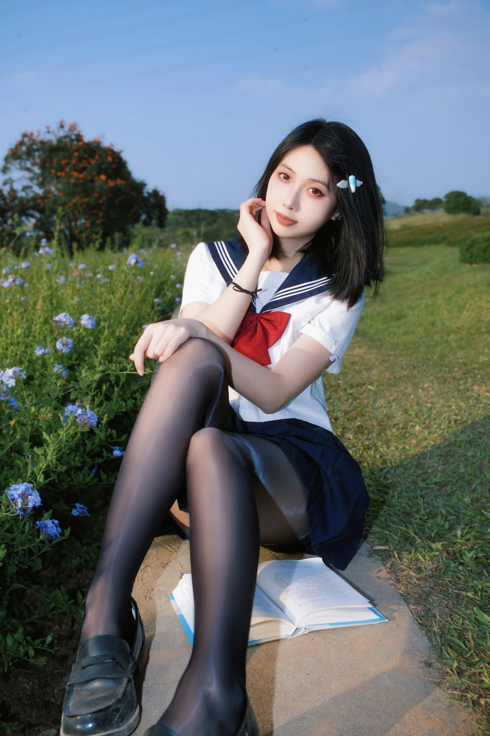 Seven Red Beans - No.002 Red Bean Blue Flower JK (39 photos) - Qi Zhi Hong Dou (七只红豆) - Photo 19 of 39