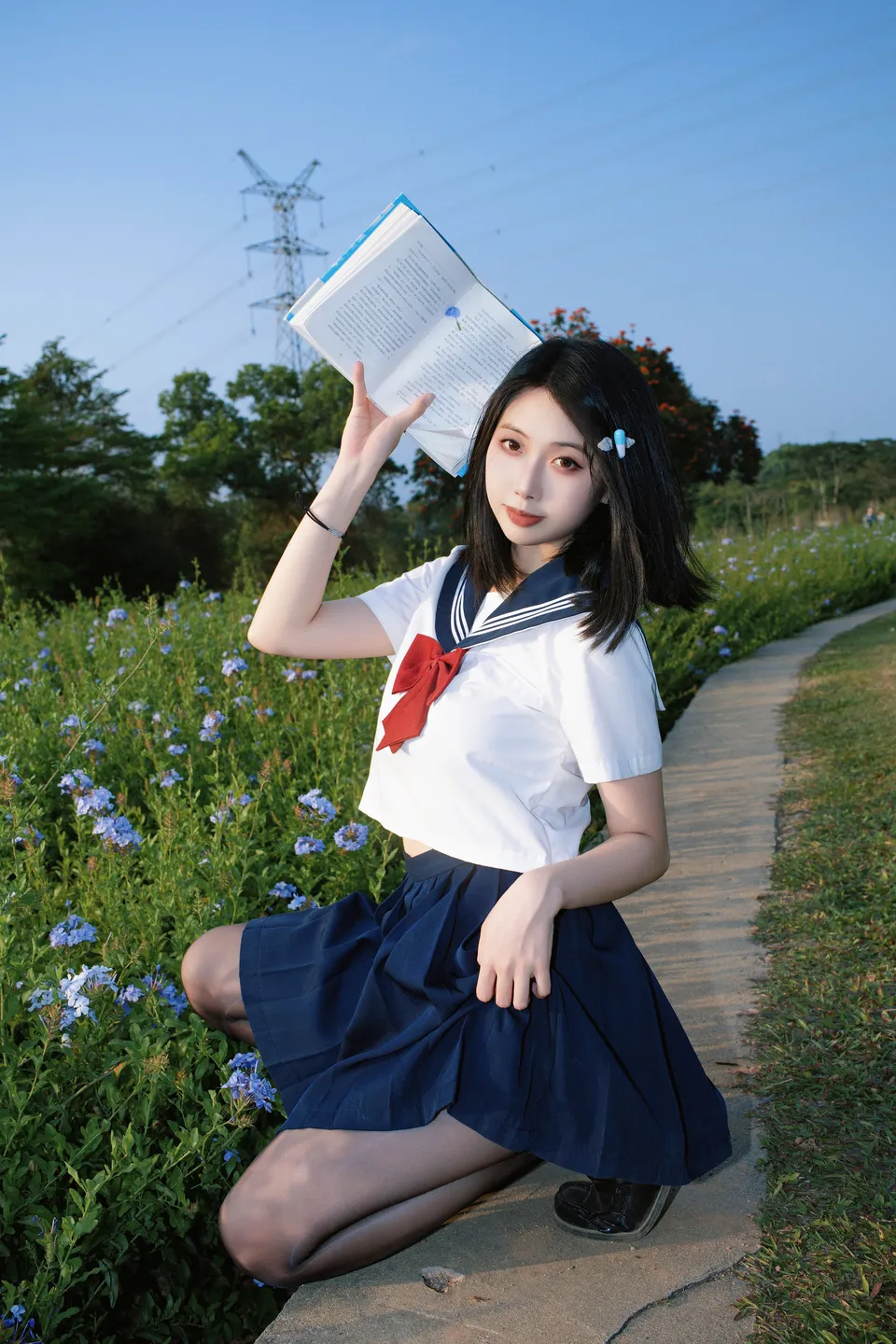 Seven Red Beans - No.002 Red Bean Blue Flower JK (39 photos) - Qi Zhi Hong Dou (七只红豆) - Photo 24 of 39