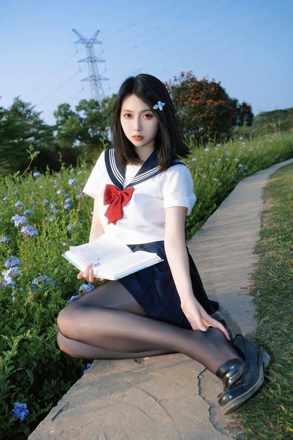 Seven Red Beans - No.002 Red Bean Blue Flower JK (39 photos) - Qi Zhi Hong Dou (七只红豆) - Photo 28 of 39