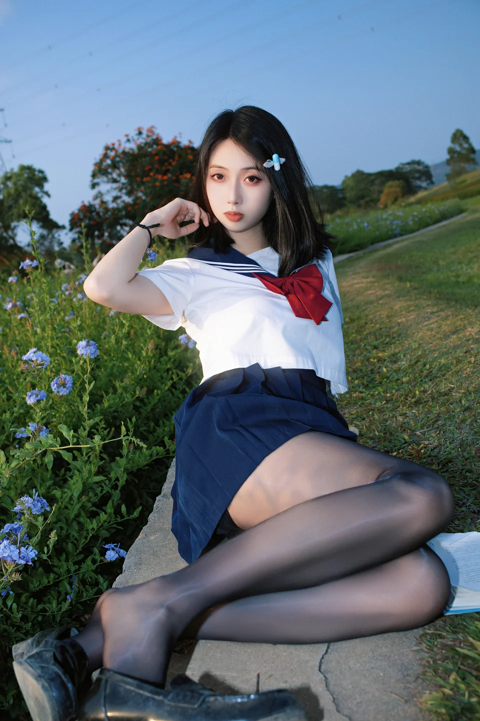 Seven Red Beans - No.002 Red Bean Blue Flower JK (39 photos) - Qi Zhi Hong Dou (七只红豆) - Photo 35 of 39